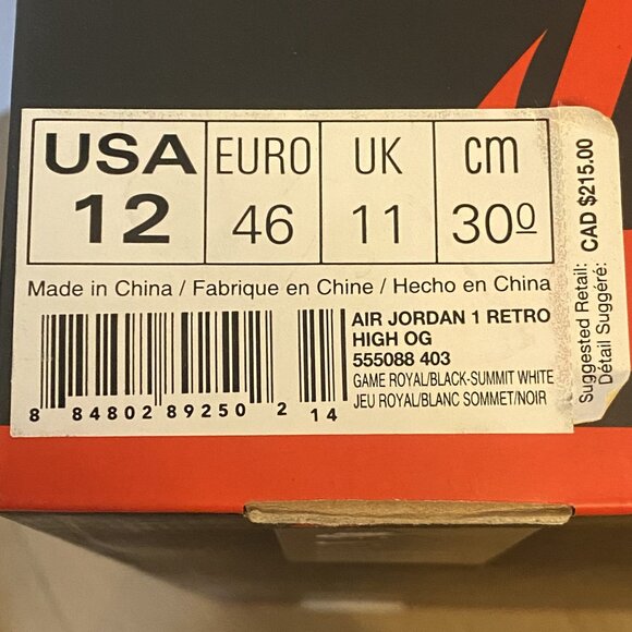 Nike Air Jordan 1 Retro High OG Game Royal - Size 12 - Picture 9 of 10